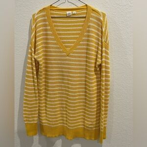 Gap Sweater Yellow and White striped V Neck knit 100% Cotton Sweater size S
